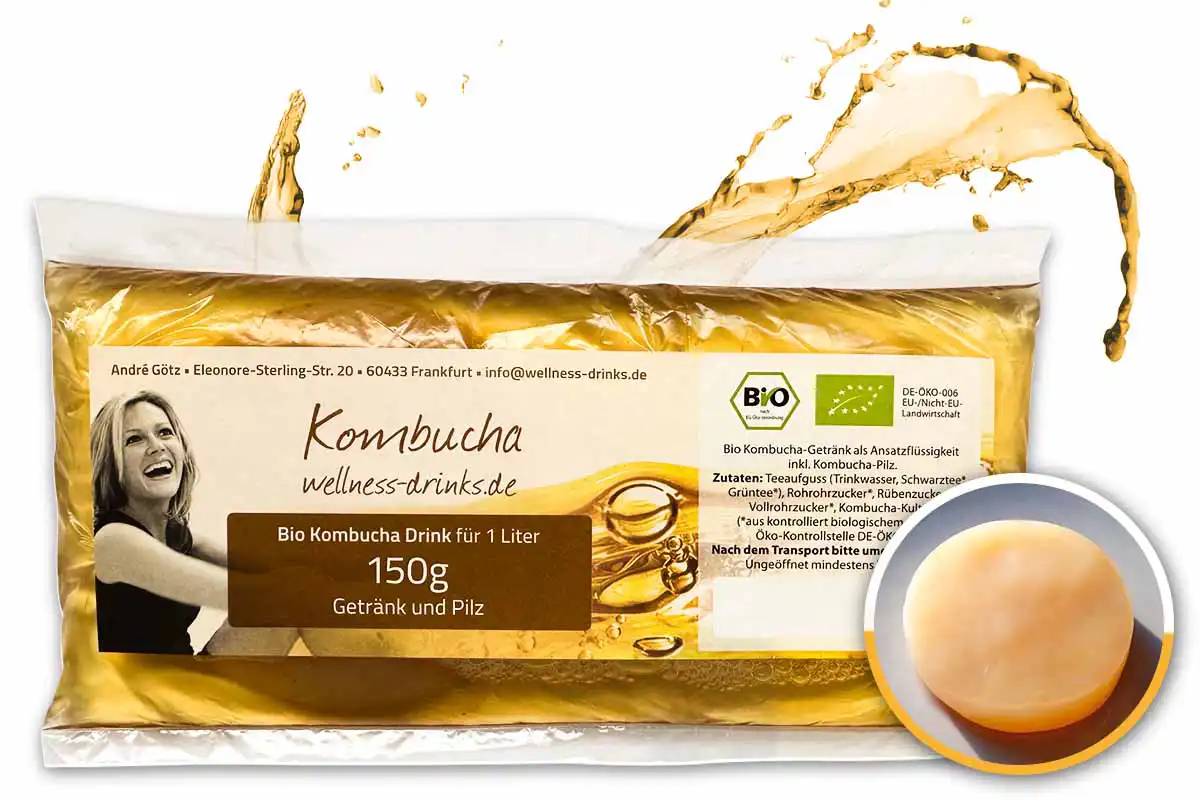 Bio Kombucha für 1 Liter (150 g Getränk und Kombucha-Pilz)